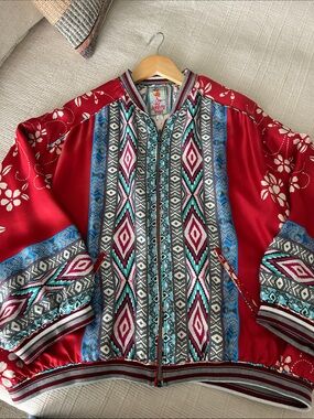 Johnny Was Red Multicolor Patterned Reversible Jacket